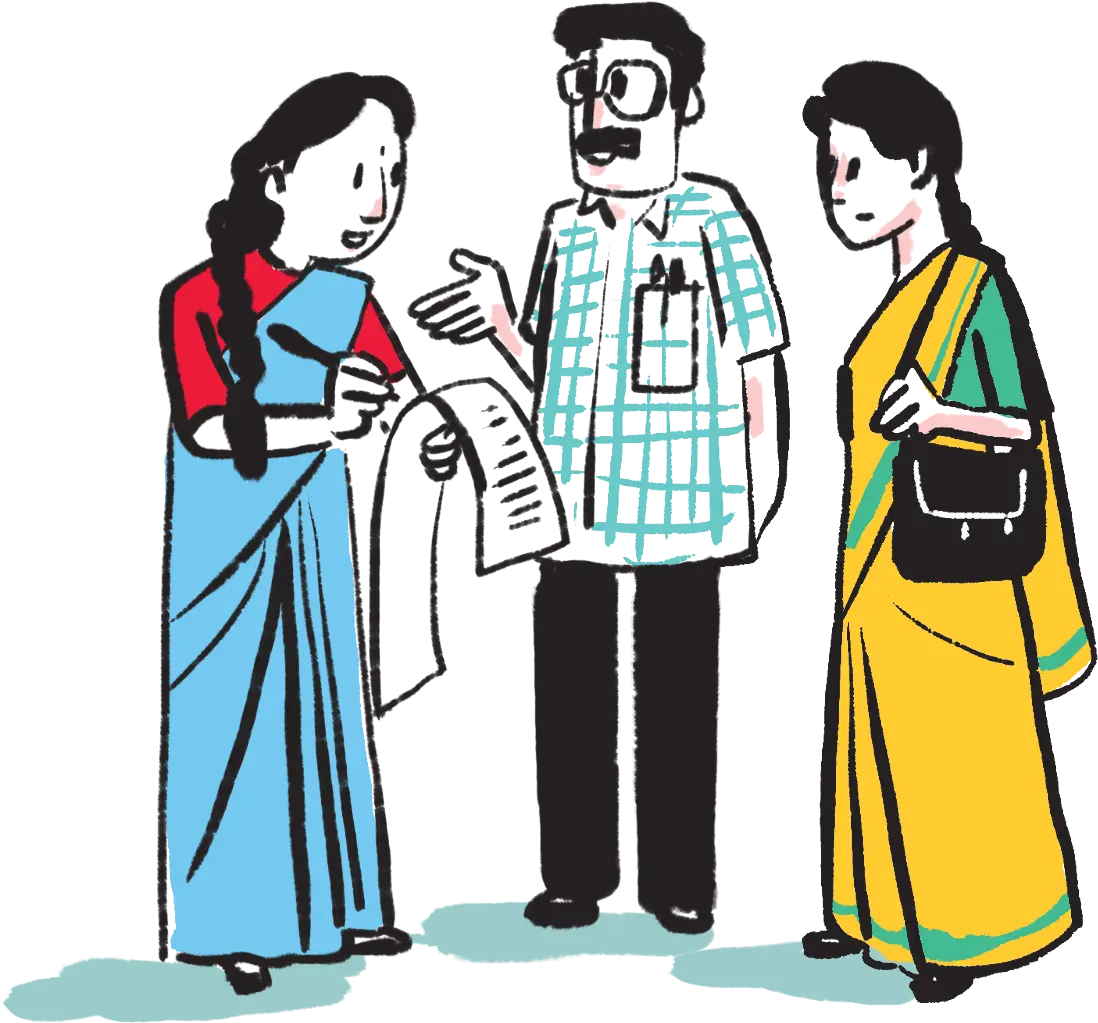 Illustration: two women and a man discuss a document together